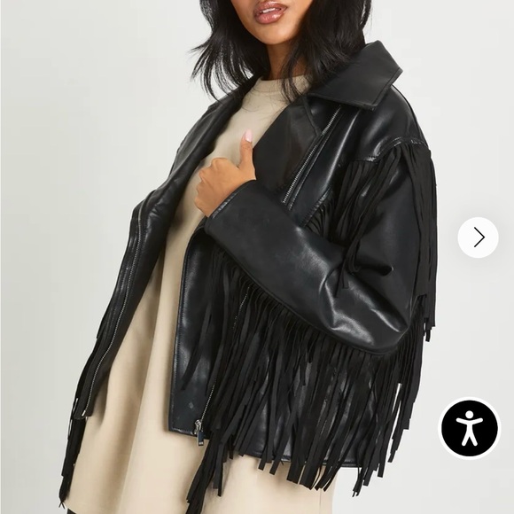 SOLD ON DEPOP | Nastygal Black Faux Leather Jacket with Fringe - Picture 6 of 6